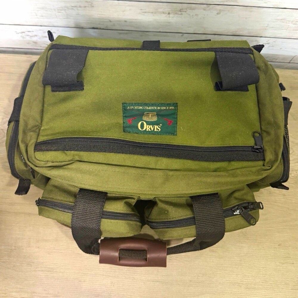 Vintage Orvis Fishing Tackle Green Nylon Leather accents Bag Made in USA 90’s